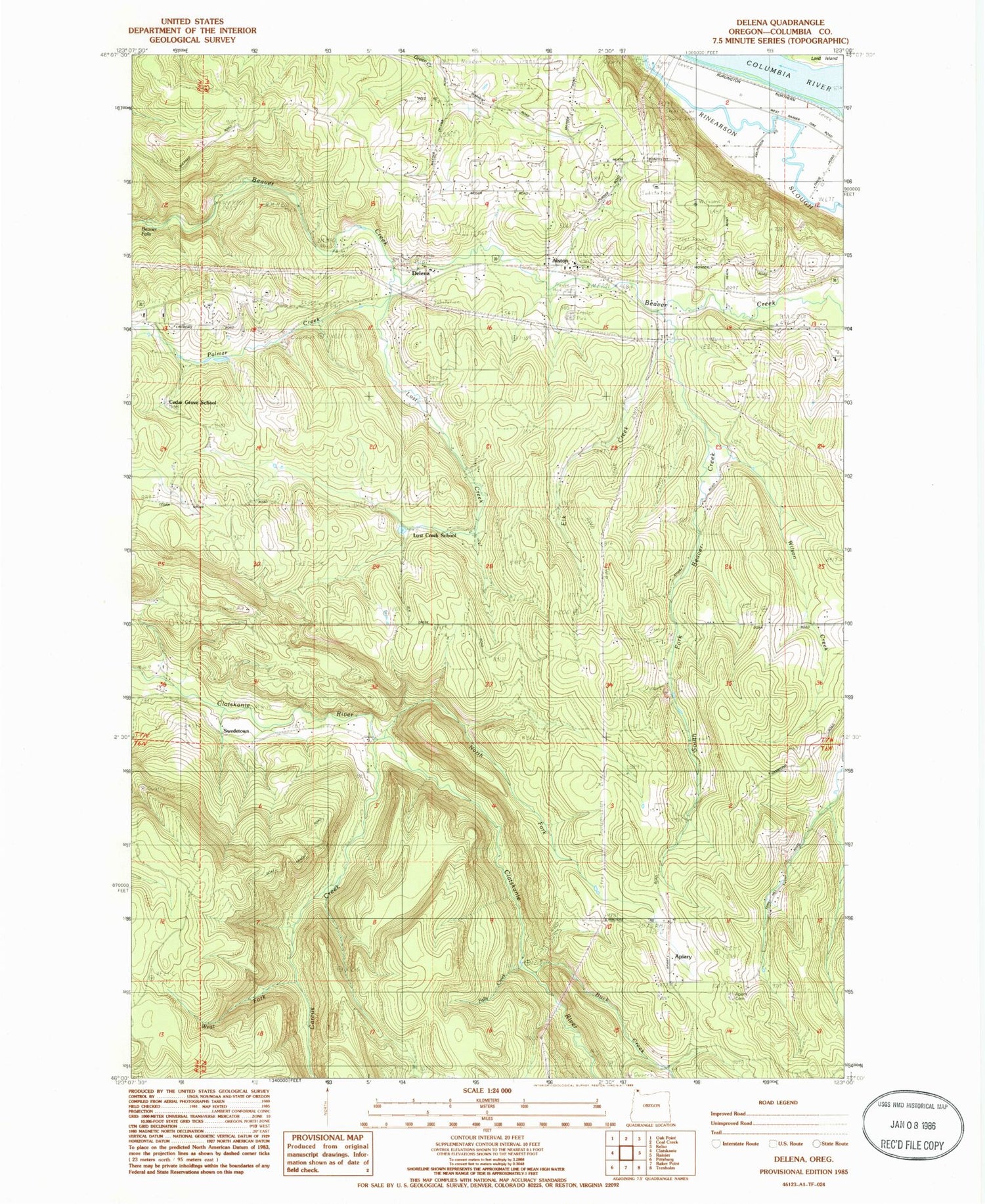 Classic USGS Delena Oregon 7.5'x7.5' Topo Map Image