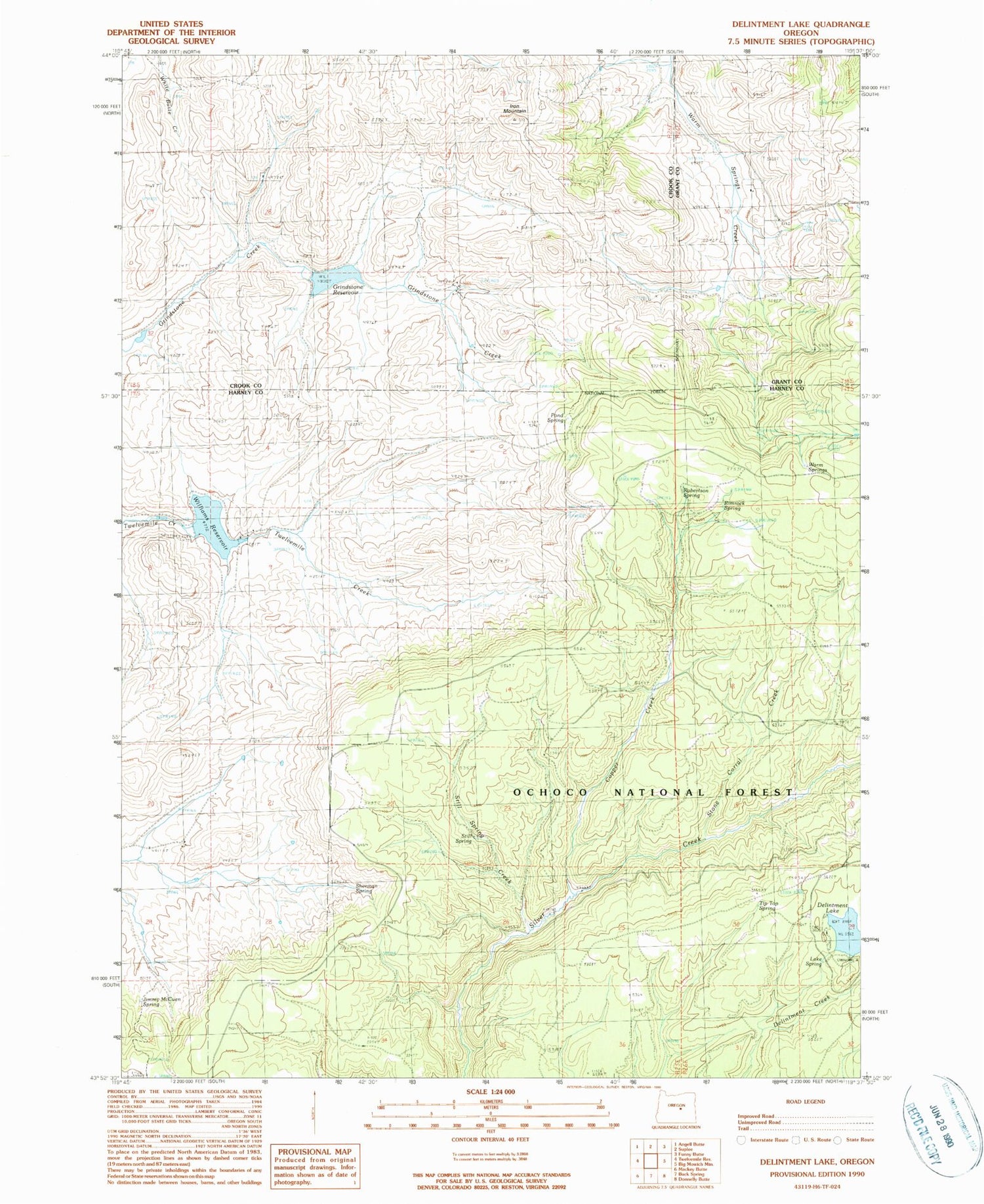 Classic USGS Delintment Lake Oregon 7.5'x7.5' Topo Map Image