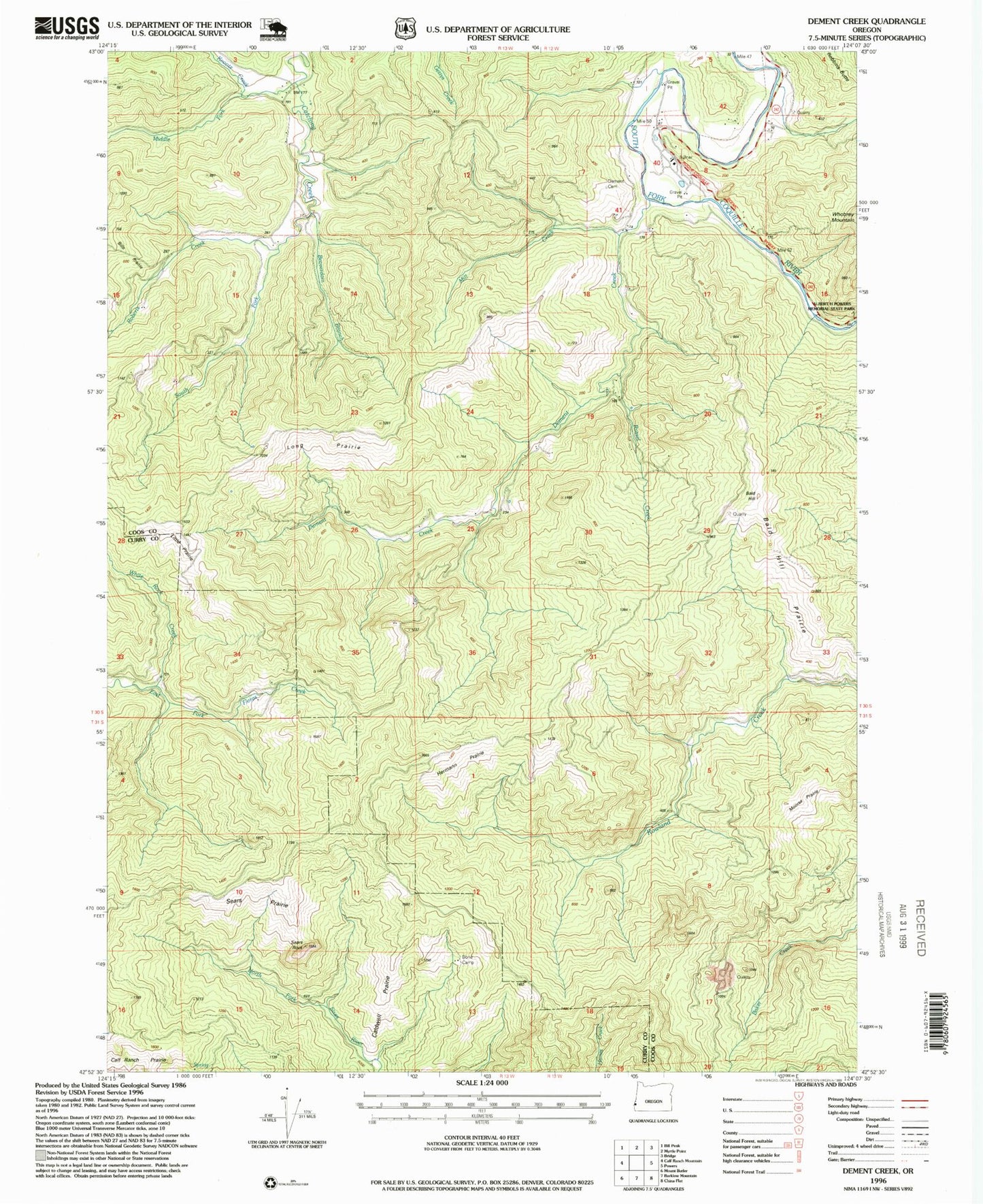 Classic USGS Dement Creek Oregon 7.5'x7.5' Topo Map Image
