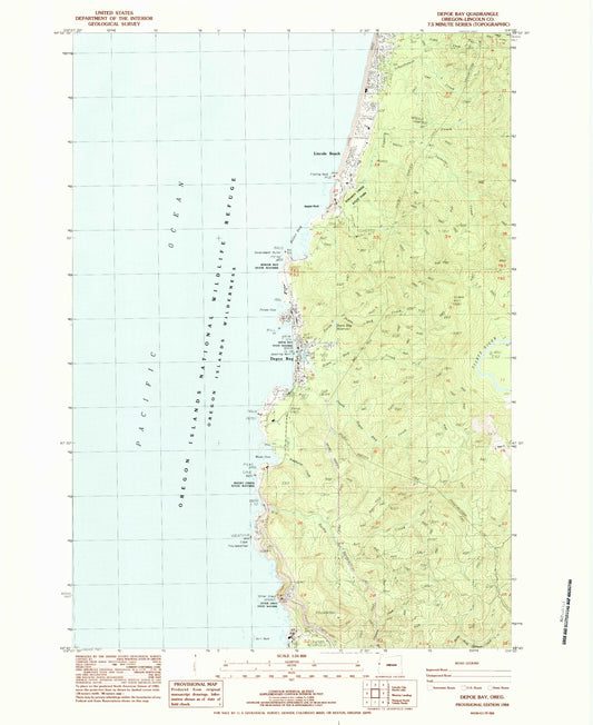 Classic USGS Depoe Bay Oregon 7.5'x7.5' Topo Map Image