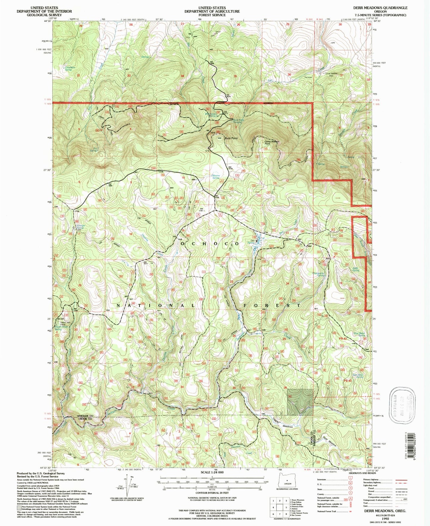 Classic USGS Derr Meadows Oregon 7.5'x7.5' Topo Map Image