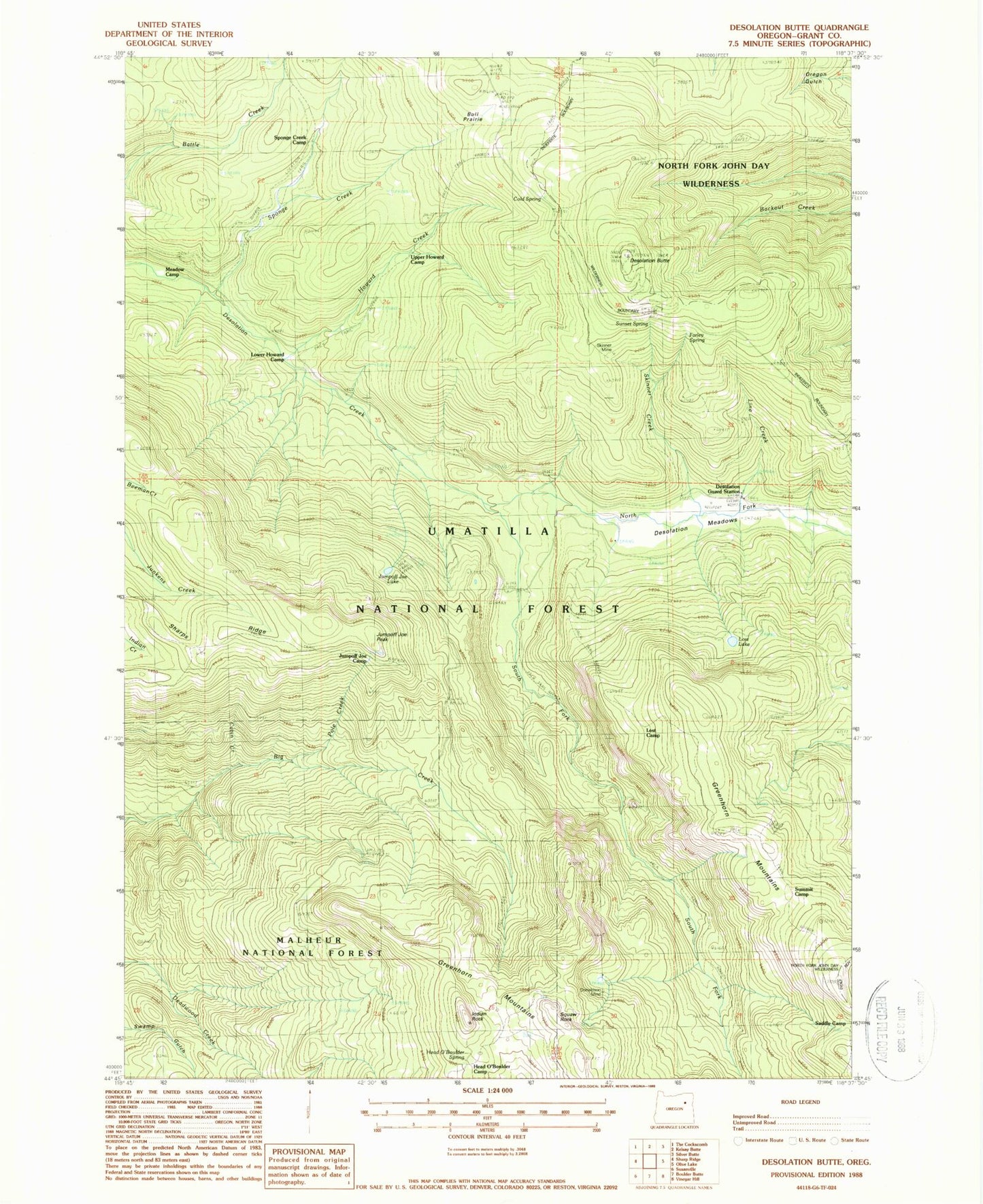 Classic USGS Desolation Butte Oregon 7.5'x7.5' Topo Map Image