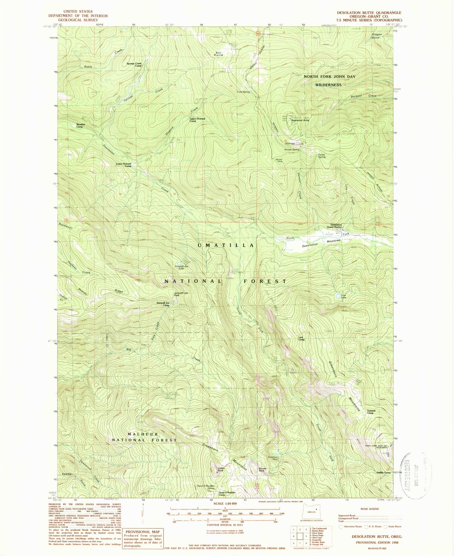 Classic USGS Desolation Butte Oregon 7.5'x7.5' Topo Map Image