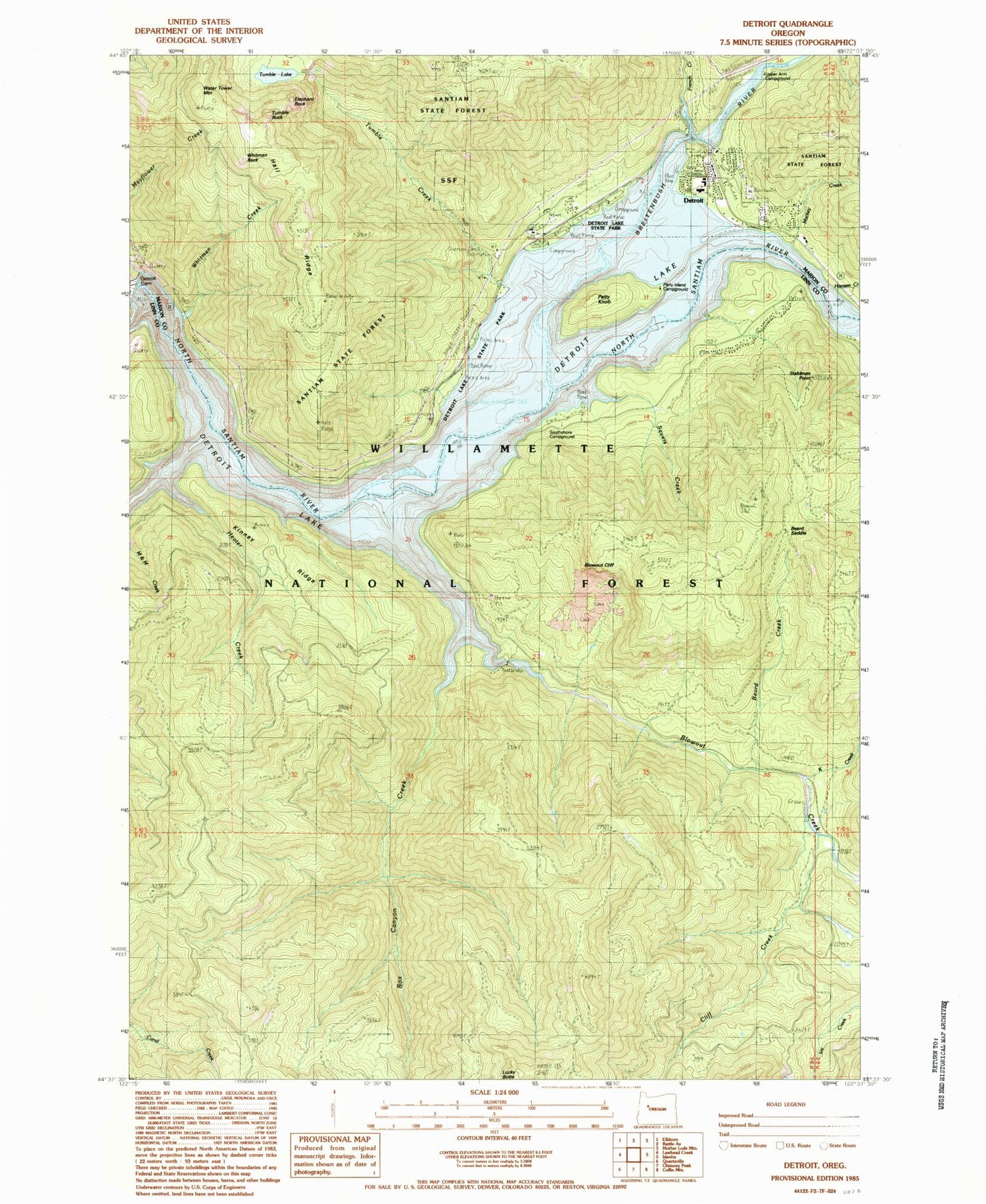 Classic USGS Detroit Oregon 7.5'x7.5' Topo Map Image