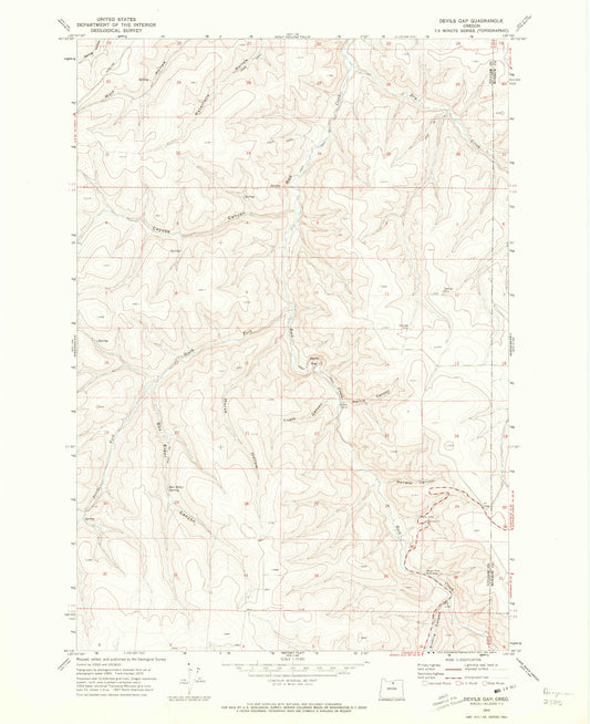 Classic USGS Devils Gap Oregon 7.5'x7.5' Topo Map Image