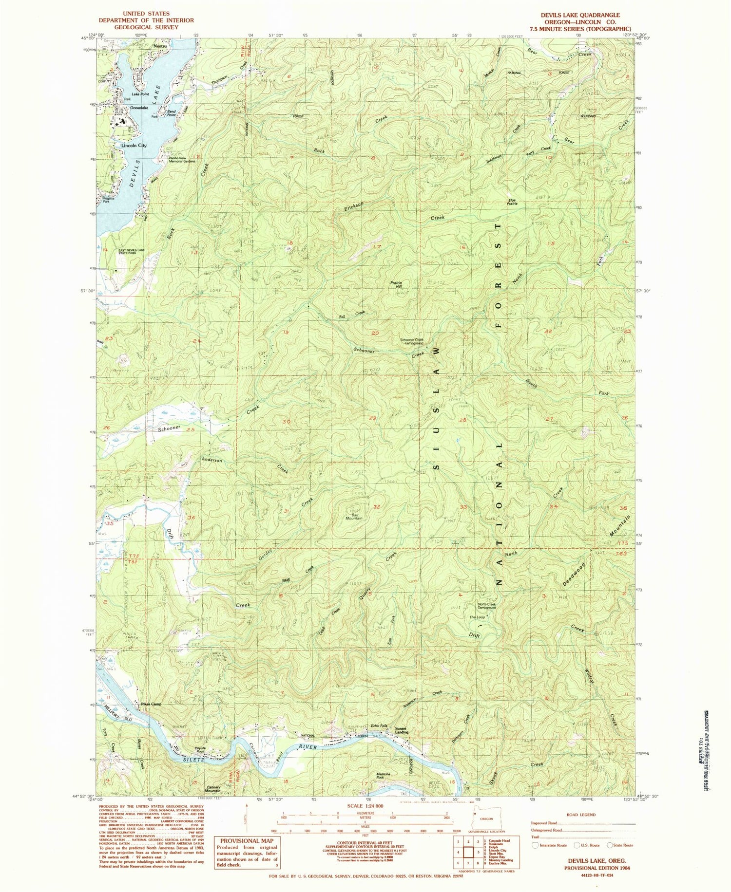 Classic USGS Devils Lake Oregon 7.5'x7.5' Topo Map Image
