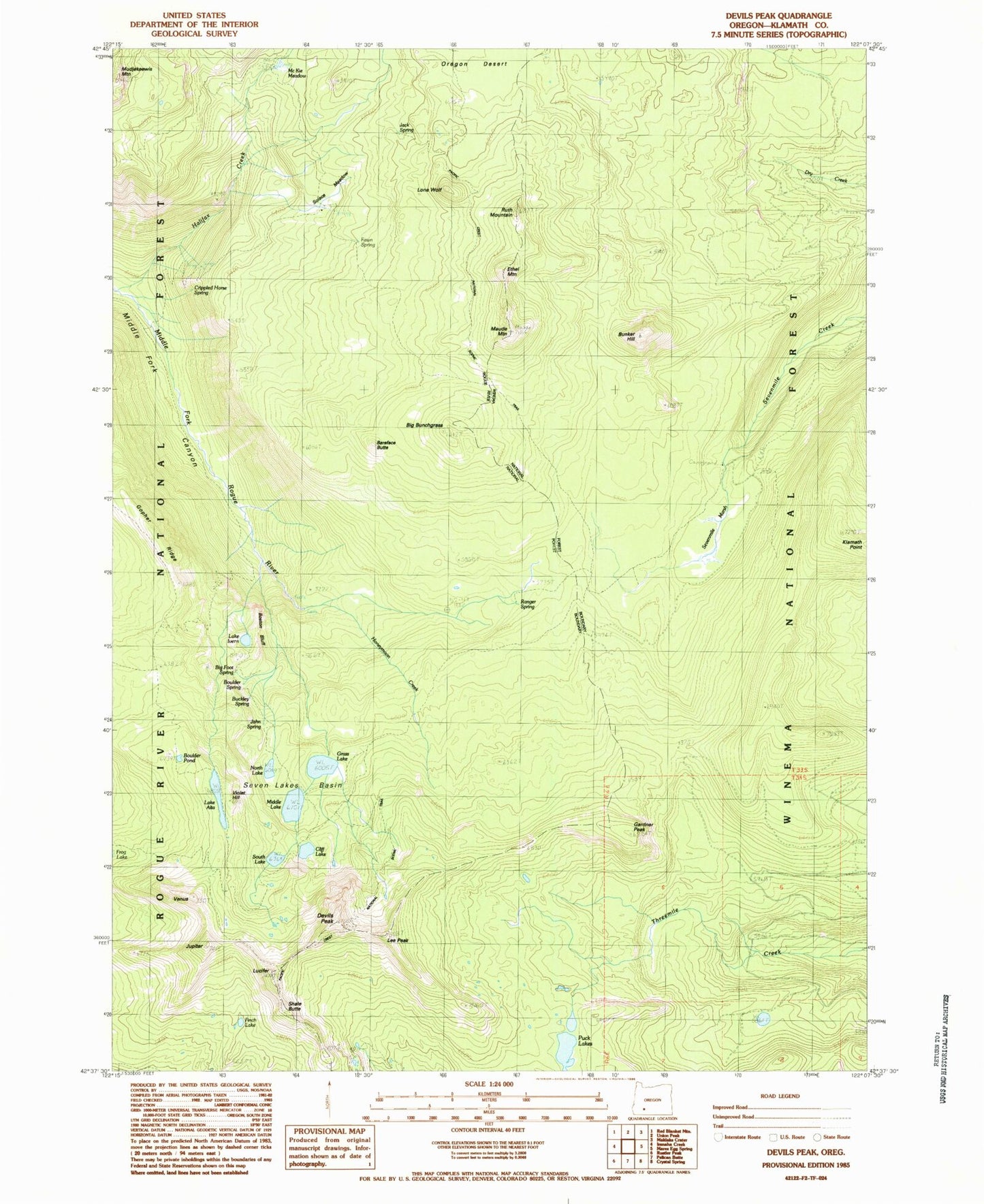 Classic USGS Devils Peak Oregon 7.5'x7.5' Topo Map Image