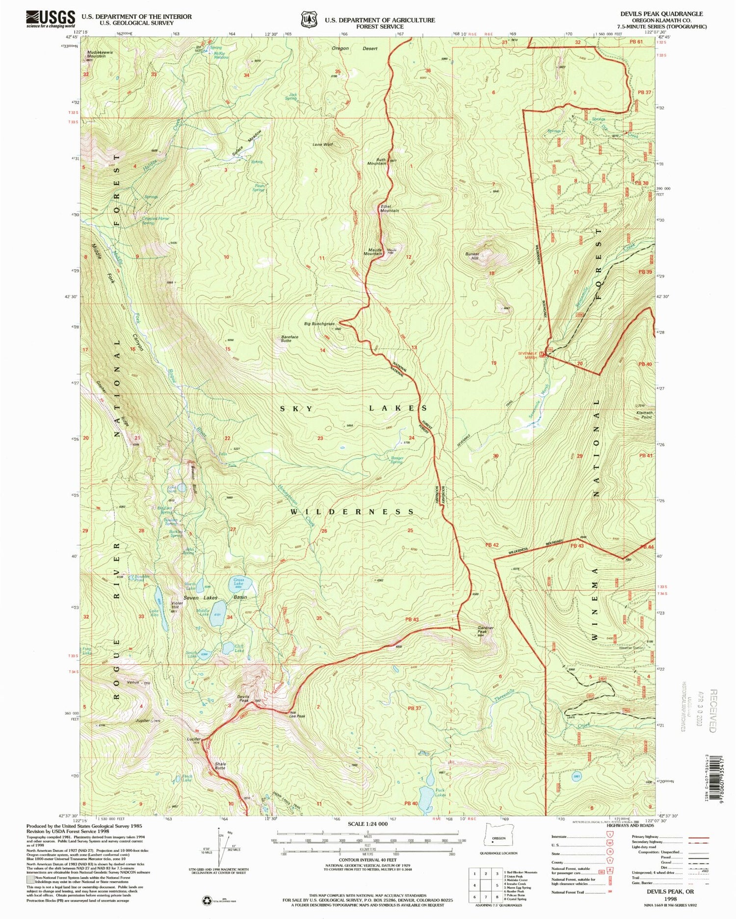 Classic USGS Devils Peak Oregon 7.5'x7.5' Topo Map Image