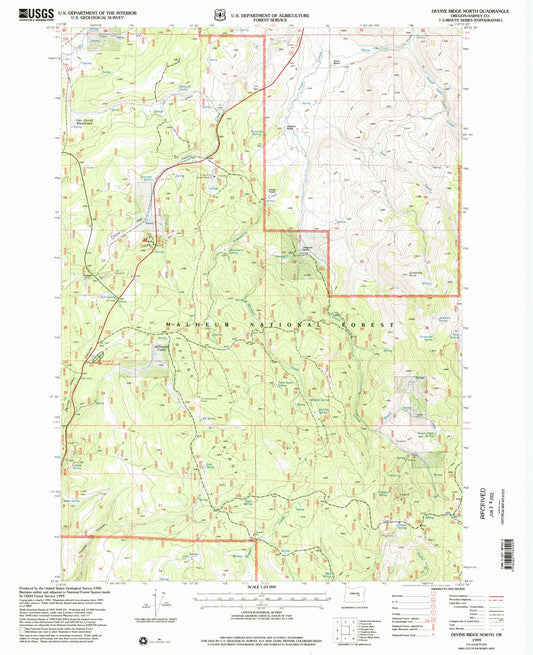 Classic USGS Devine Ridge North Oregon 7.5'x7.5' Topo Map Image
