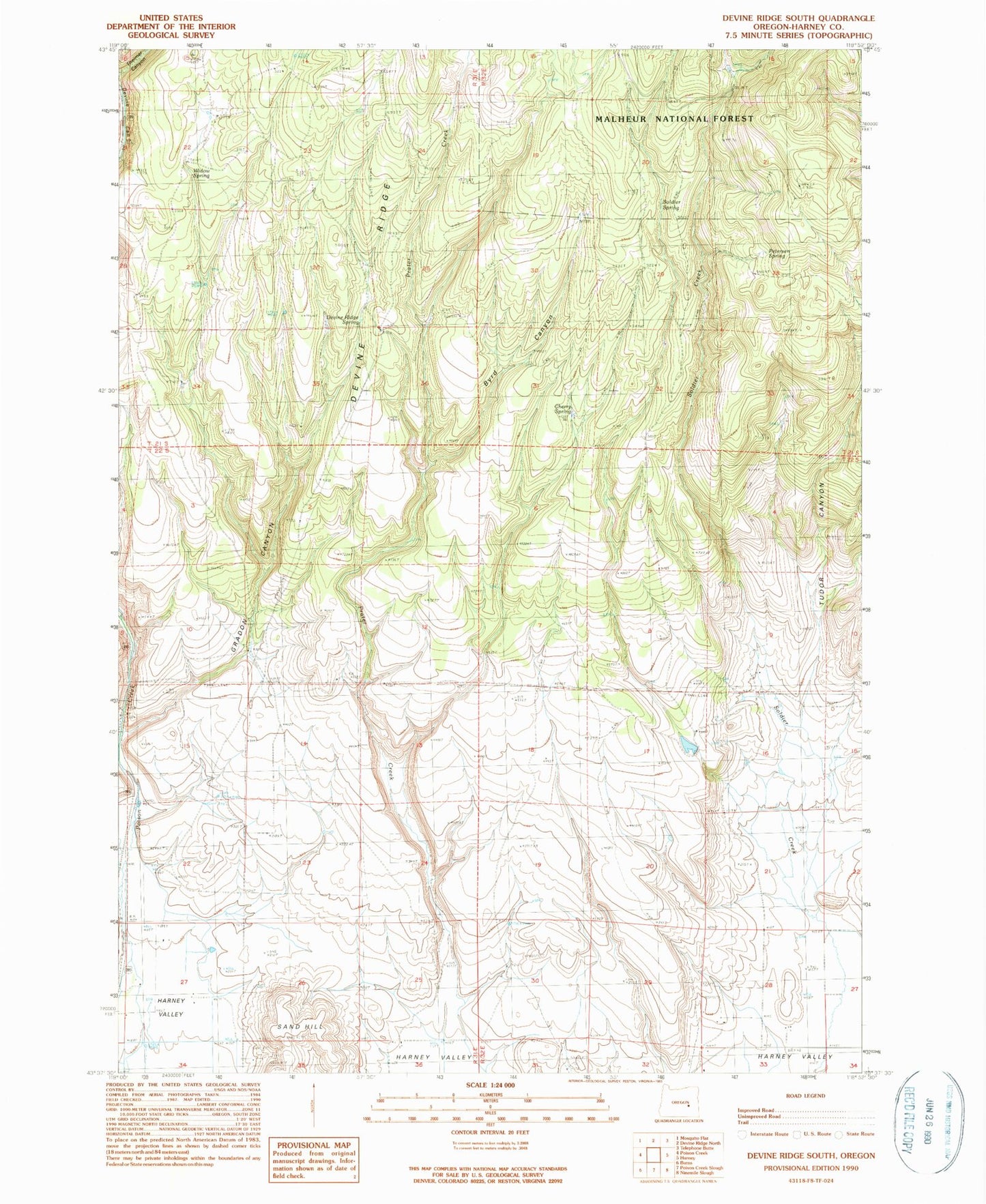 Classic USGS Devine Ridge South Oregon 7.5'x7.5' Topo Map Image