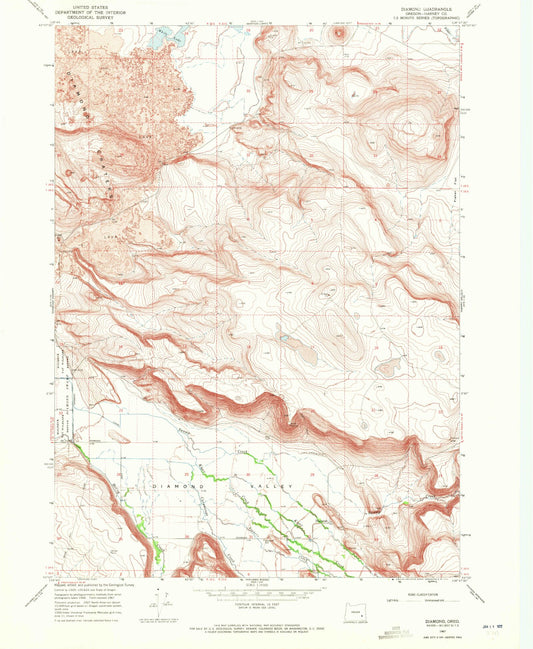 Classic USGS Diamond Oregon 7.5'x7.5' Topo Map Image