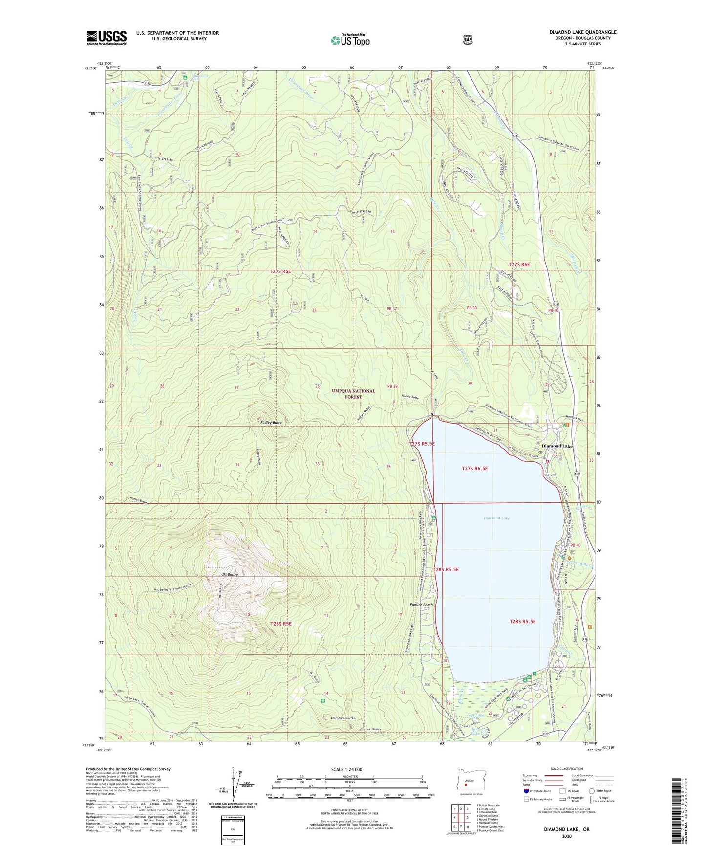 Diamond Lake Oregon US Topo Map Image