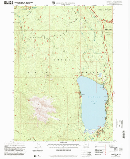 Classic USGS Diamond Lake Oregon 7.5'x7.5' Topo Map Image