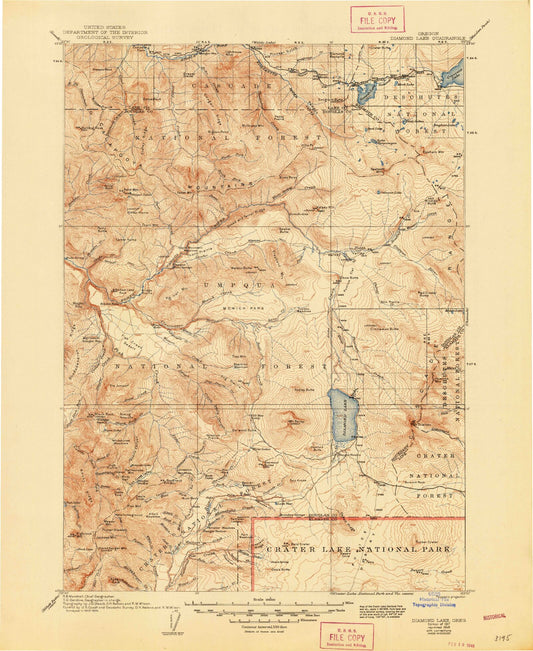 Historic 1917 Diamond Lake Oregon 30'x30' Topo Map Image