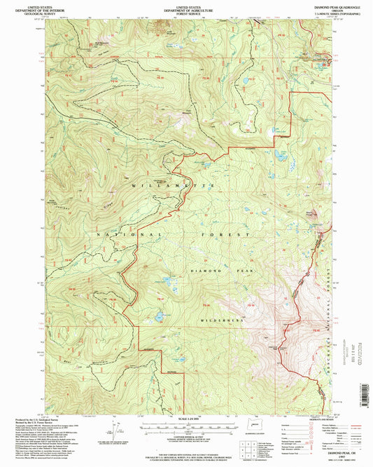 Classic USGS Diamond Peak Oregon 7.5'x7.5' Topo Map Image