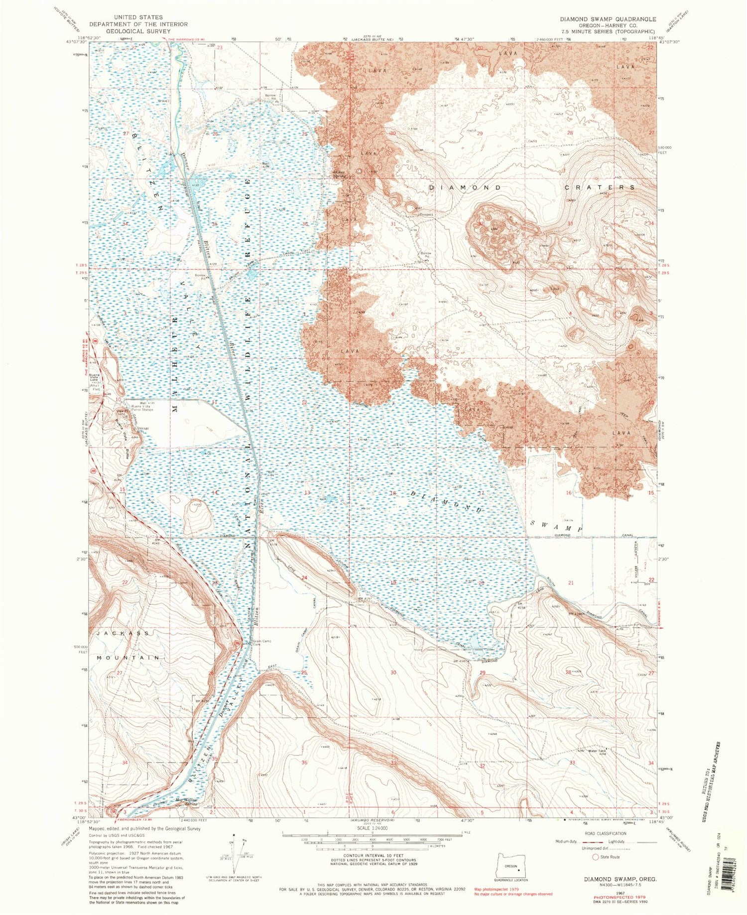 Classic USGS Diamond Swamp Oregon 7.5'x7.5' Topo Map Image