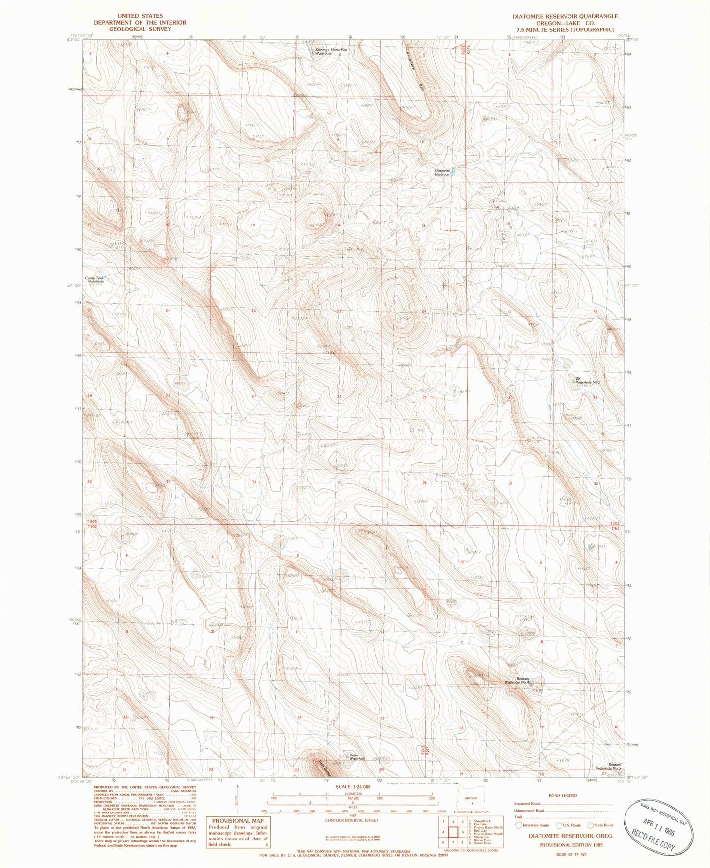 Classic USGS Diatomite Reservoir Oregon 7.5'x7.5' Topo Map Image