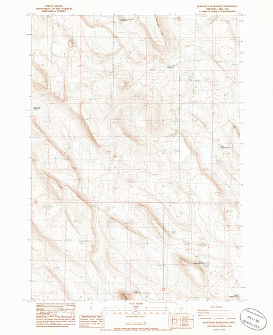 Classic USGS Diatomite Reservoir Oregon 7.5'x7.5' Topo Map Image