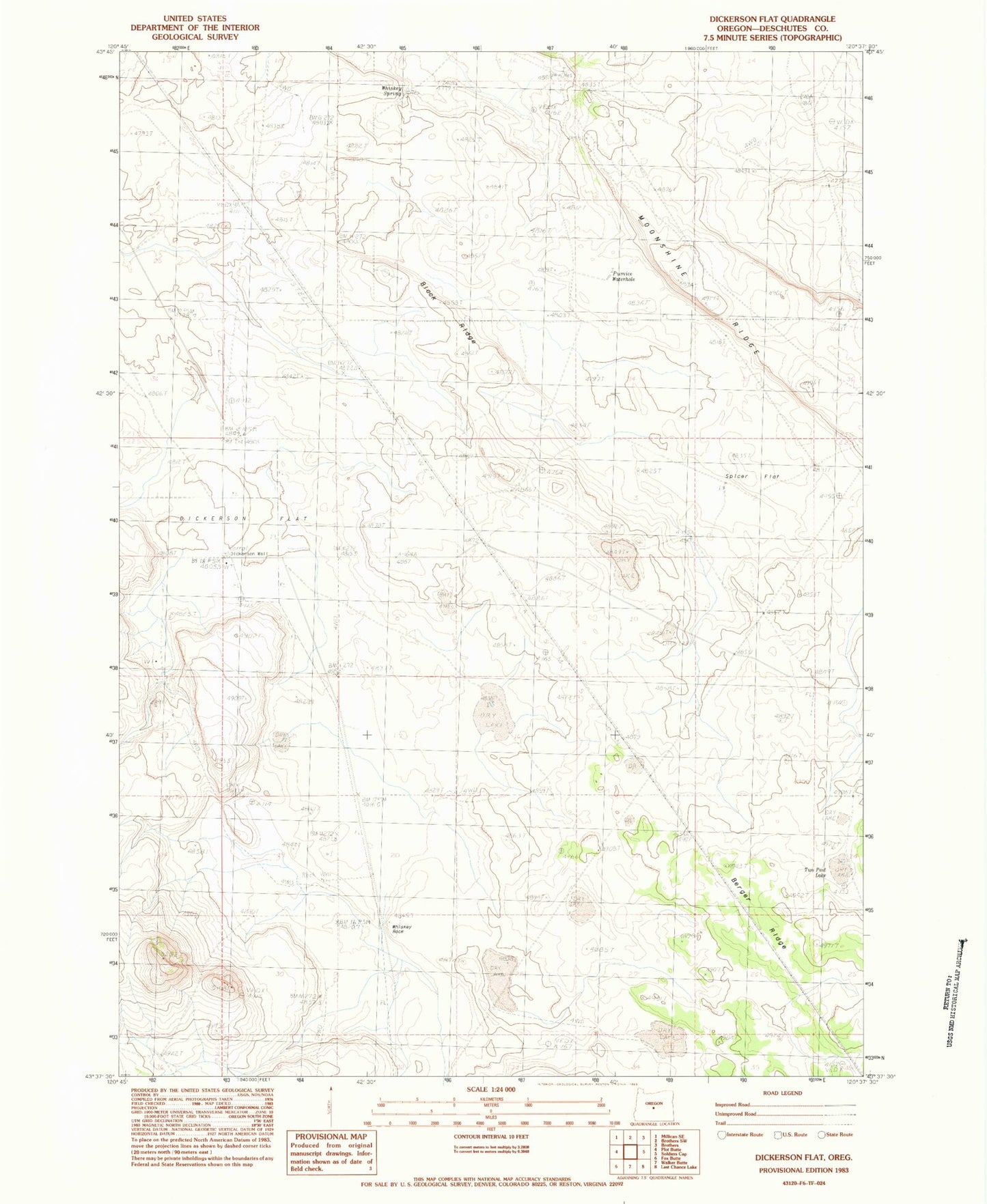 Classic USGS Dickerson Flat Oregon 7.5'x7.5' Topo Map Image