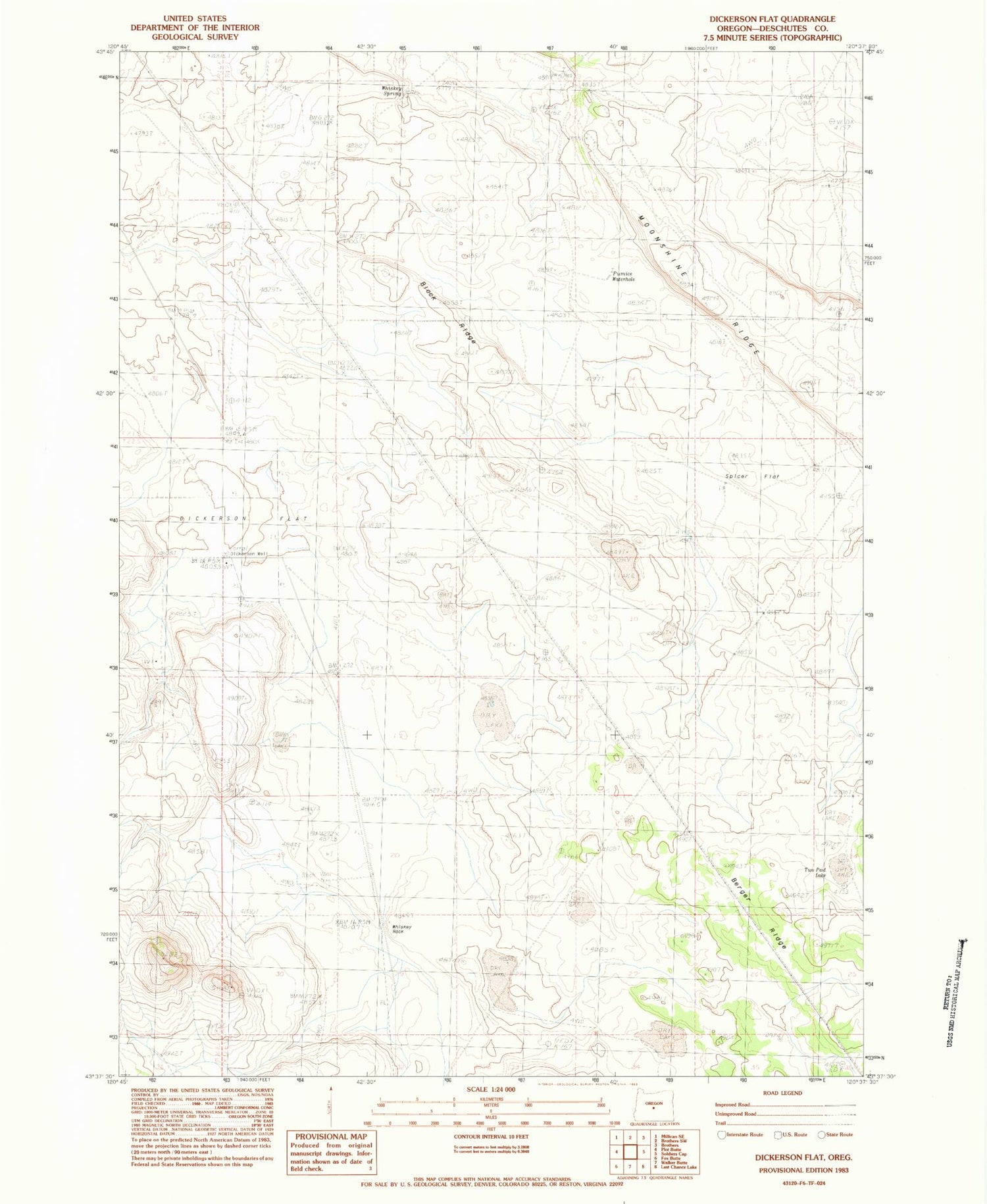 Classic USGS Dickerson Flat Oregon 7.5'x7.5' Topo Map Image