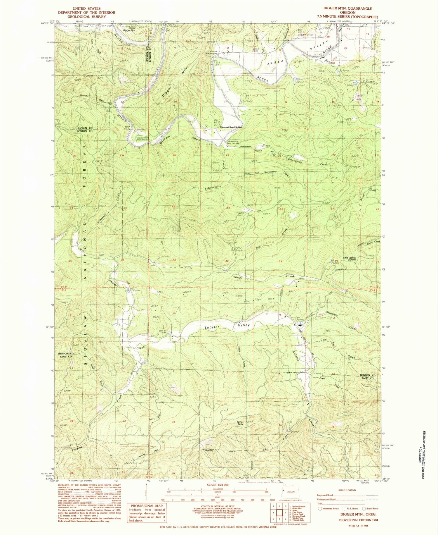 Classic USGS Digger Mountain Oregon 7.5'x7.5' Topo Map Image