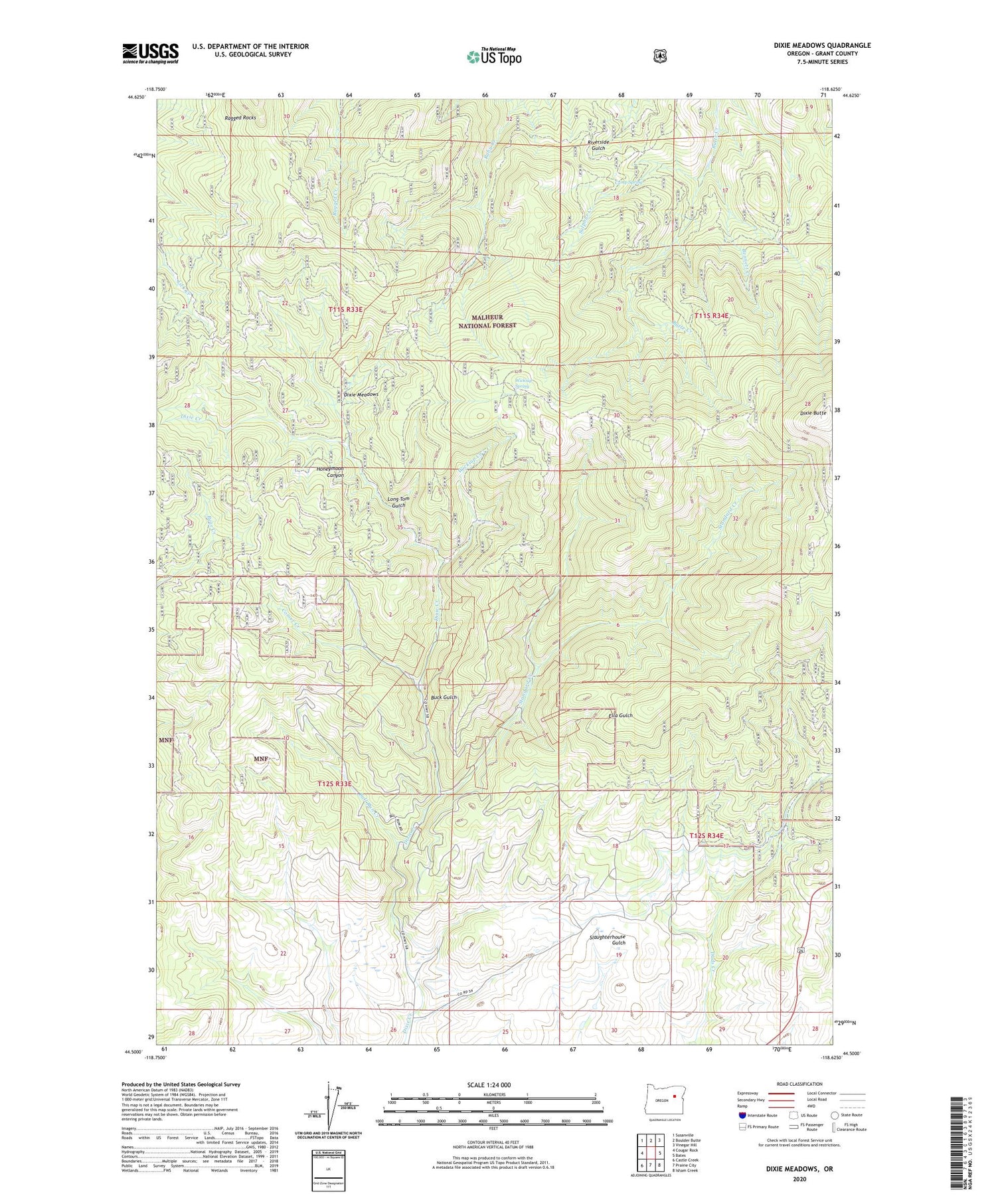 Dixie Meadows Oregon US Topo Map Image