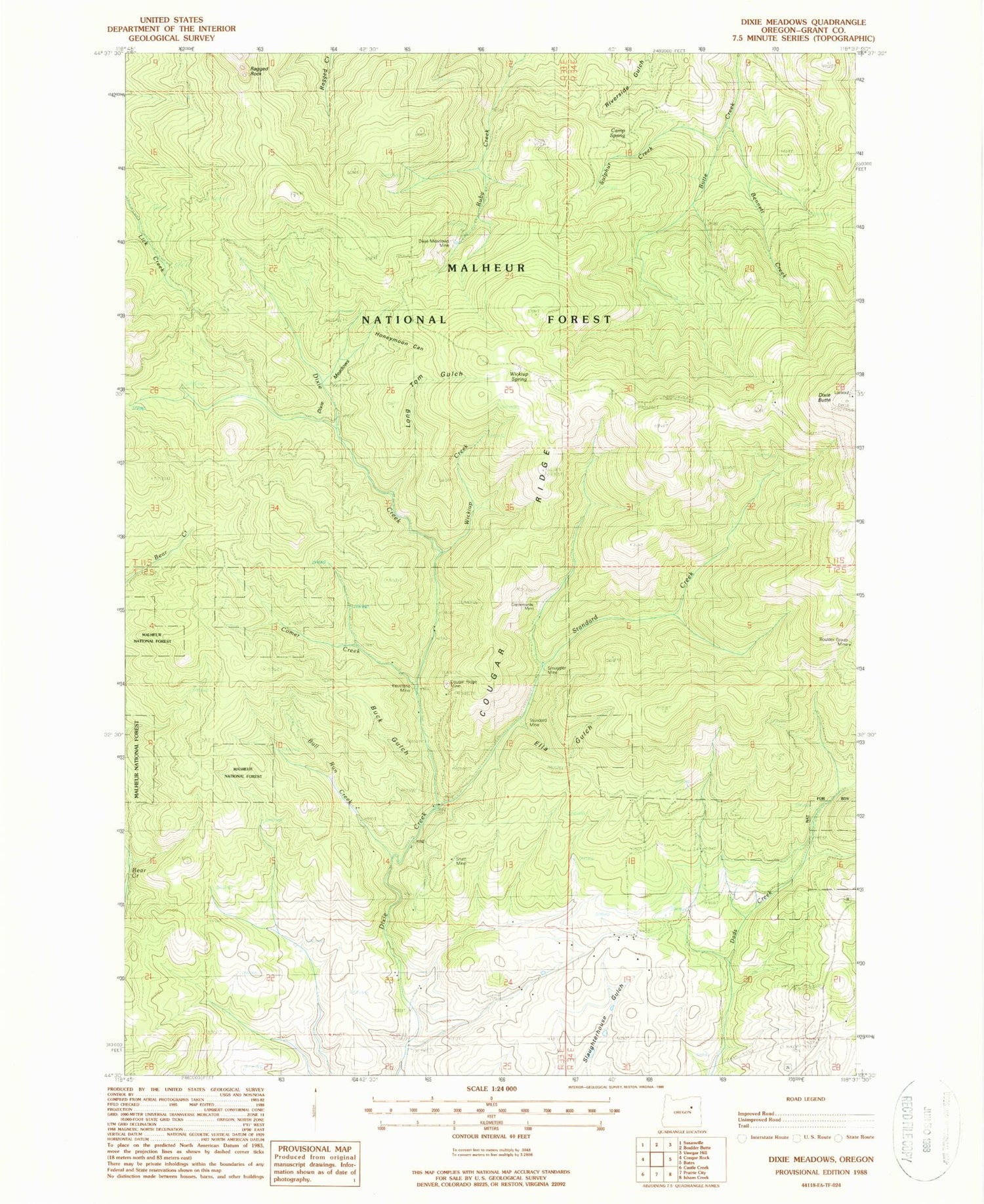 Classic USGS Dixie Meadows Oregon 7.5'x7.5' Topo Map Image