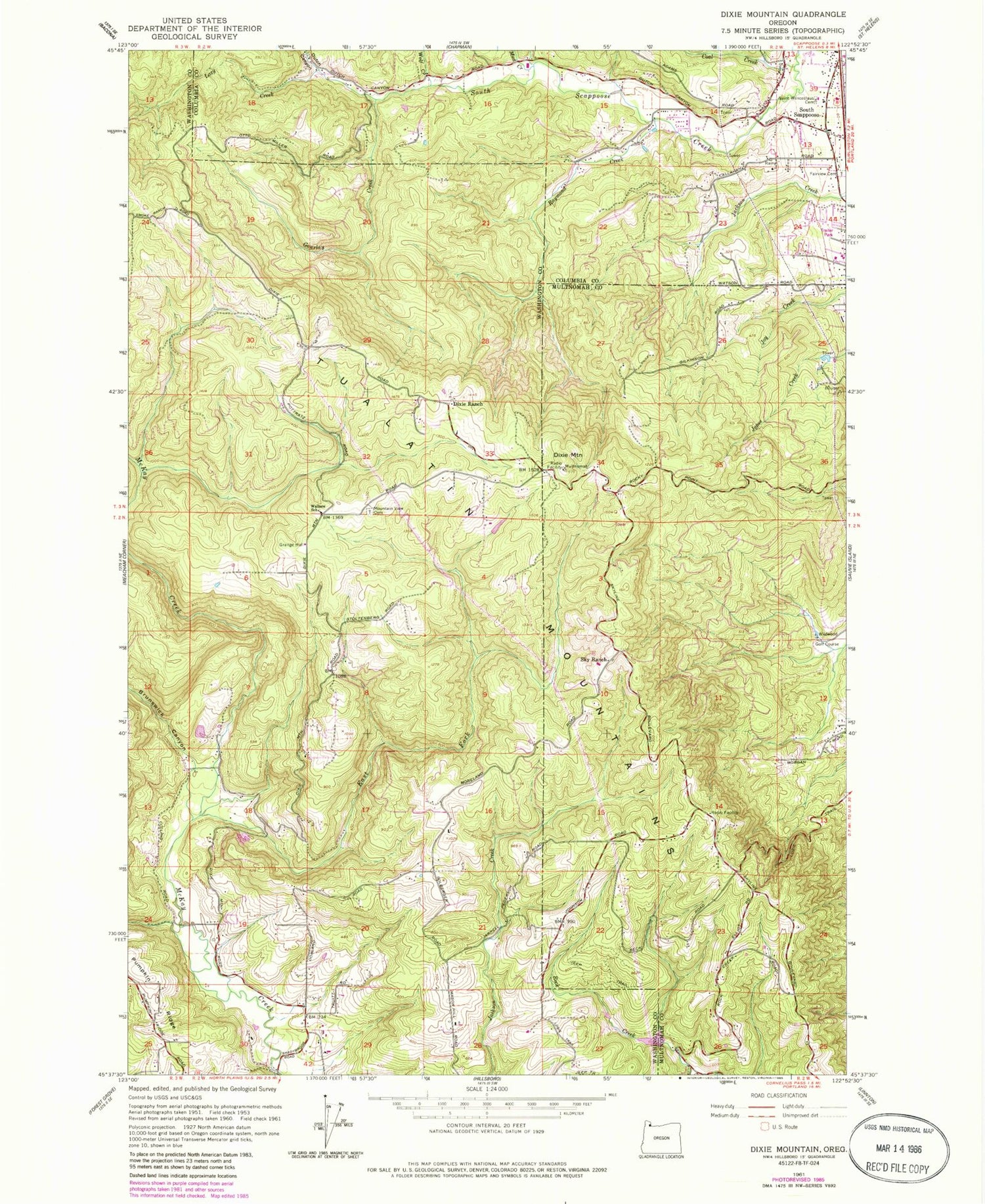 Classic USGS Dixie Mountain Oregon 7.5'x7.5' Topo Map Image