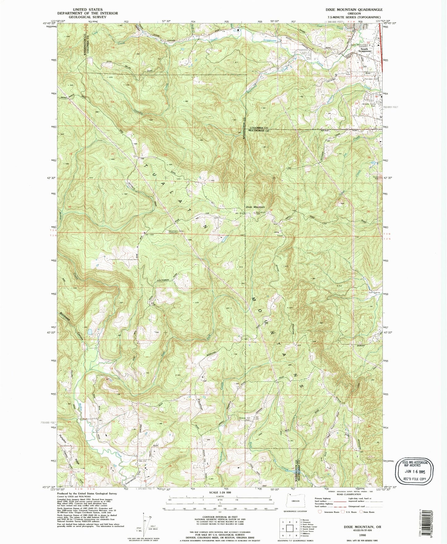 Classic USGS Dixie Mountain Oregon 7.5'x7.5' Topo Map Image
