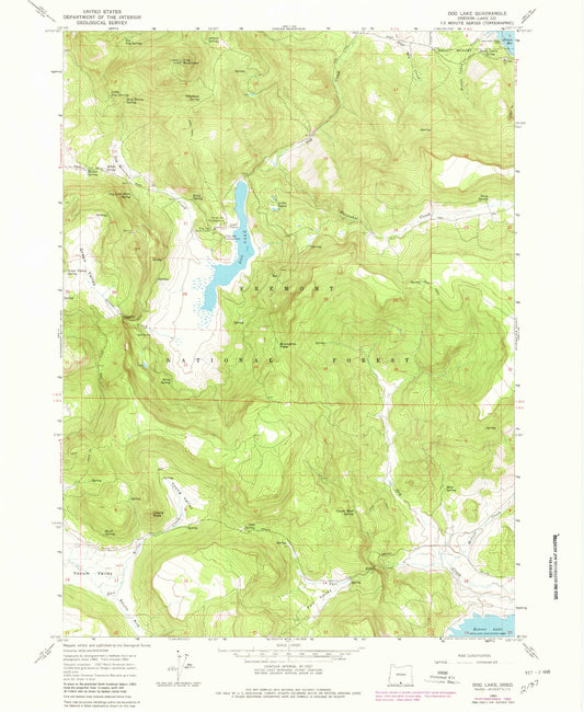 Classic USGS Dog Lake Oregon 7.5'x7.5' Topo Map Image