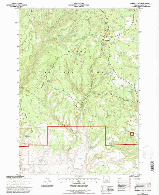 Classic USGS Donnelly Butte Oregon 7.5'x7.5' Topo Map Image