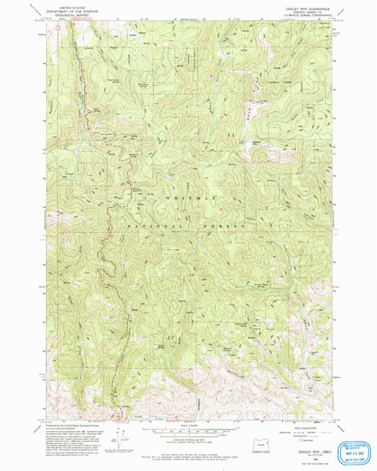 Classic USGS Dooley Mountain Oregon 7.5'x7.5' Topo Map Image