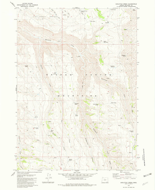 Classic USGS Doolittle Creek Oregon 7.5'x7.5' Topo Map Image