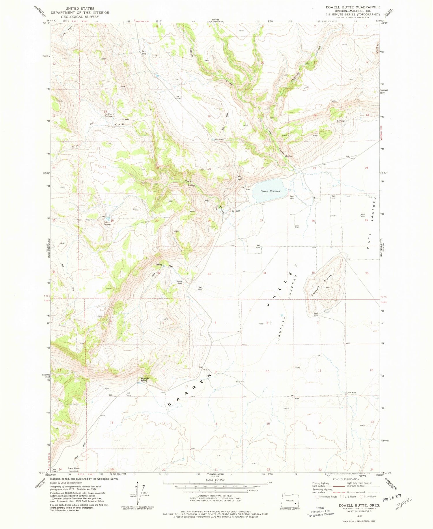 Classic USGS Dowell Butte Oregon 7.5'x7.5' Topo Map Image