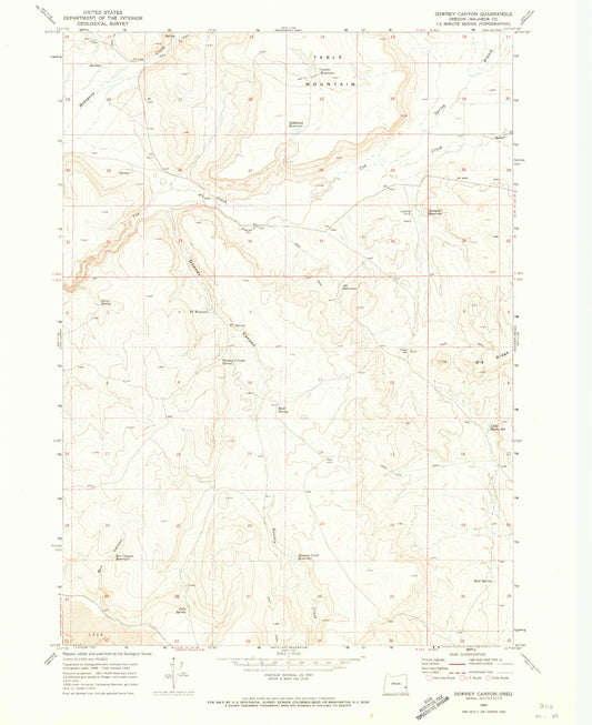 Classic USGS Downey Canyon Oregon 7.5'x7.5' Topo Map Image