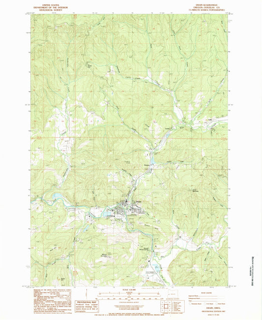 Classic USGS Drain Oregon 7.5'x7.5' Topo Map Image