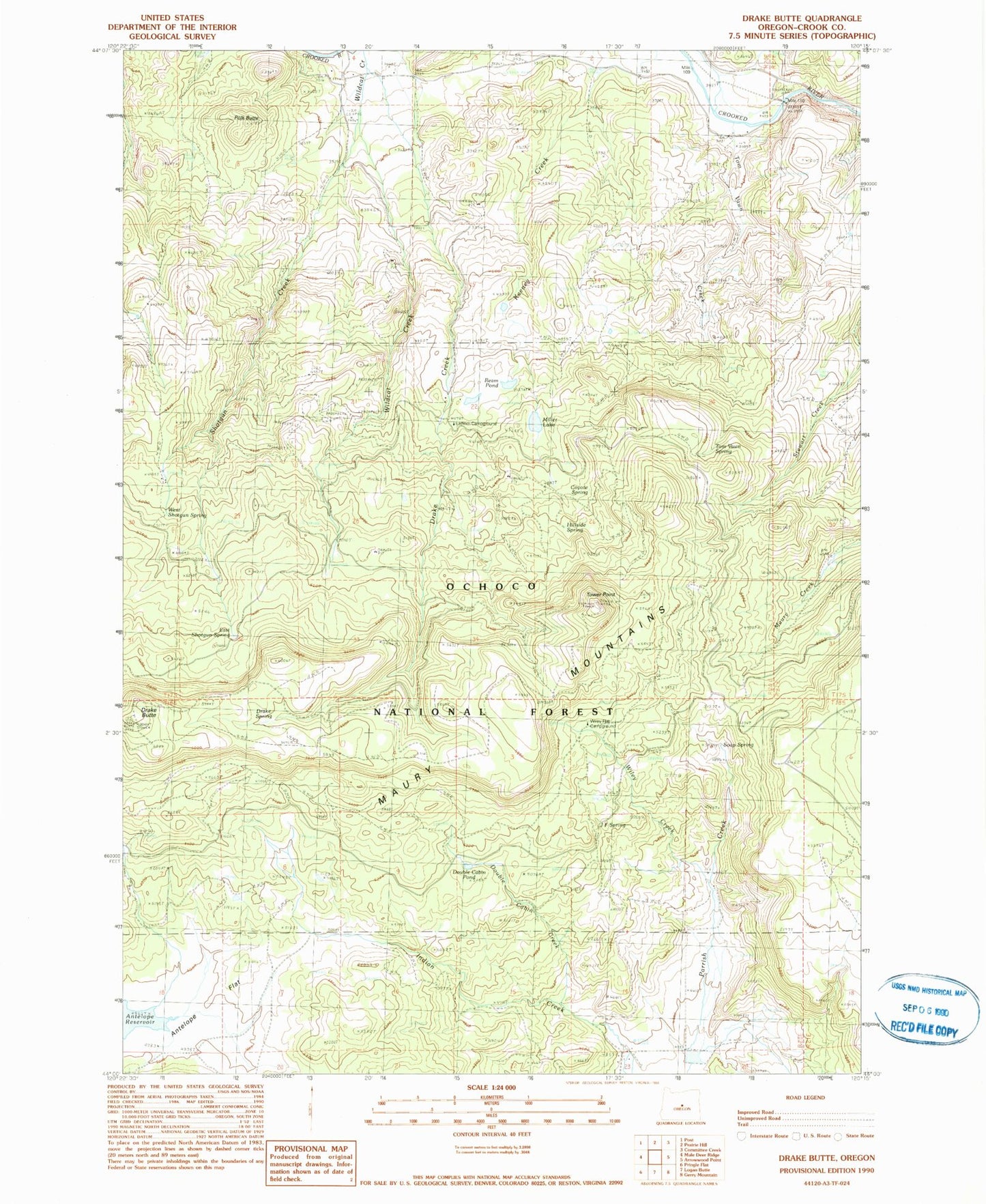 Classic USGS Drake Butte Oregon 7.5'x7.5' Topo Map Image