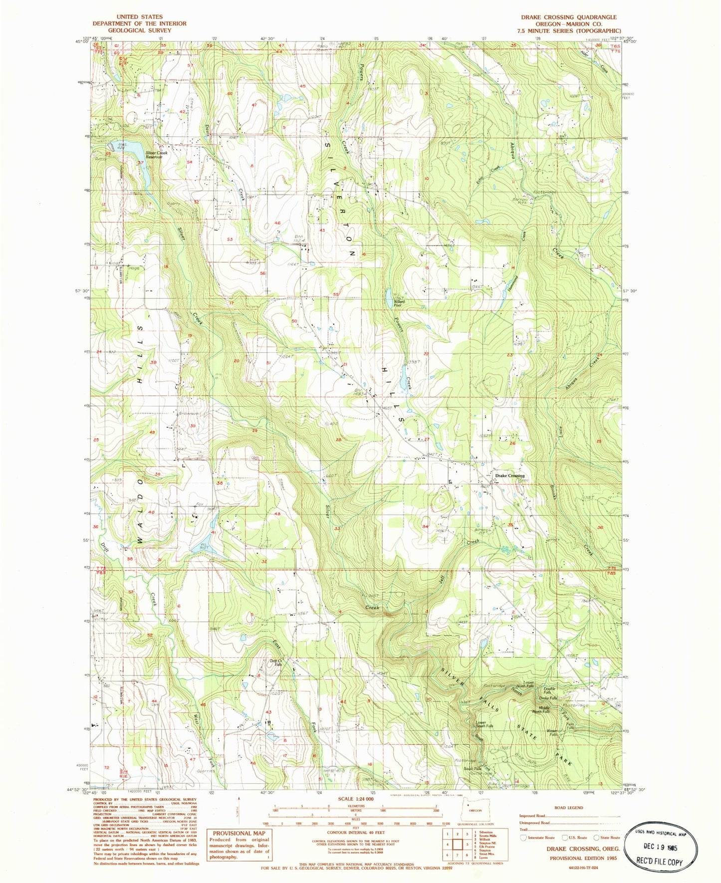 Classic USGS Drake Crossing Oregon 7.5'x7.5' Topo Map Image