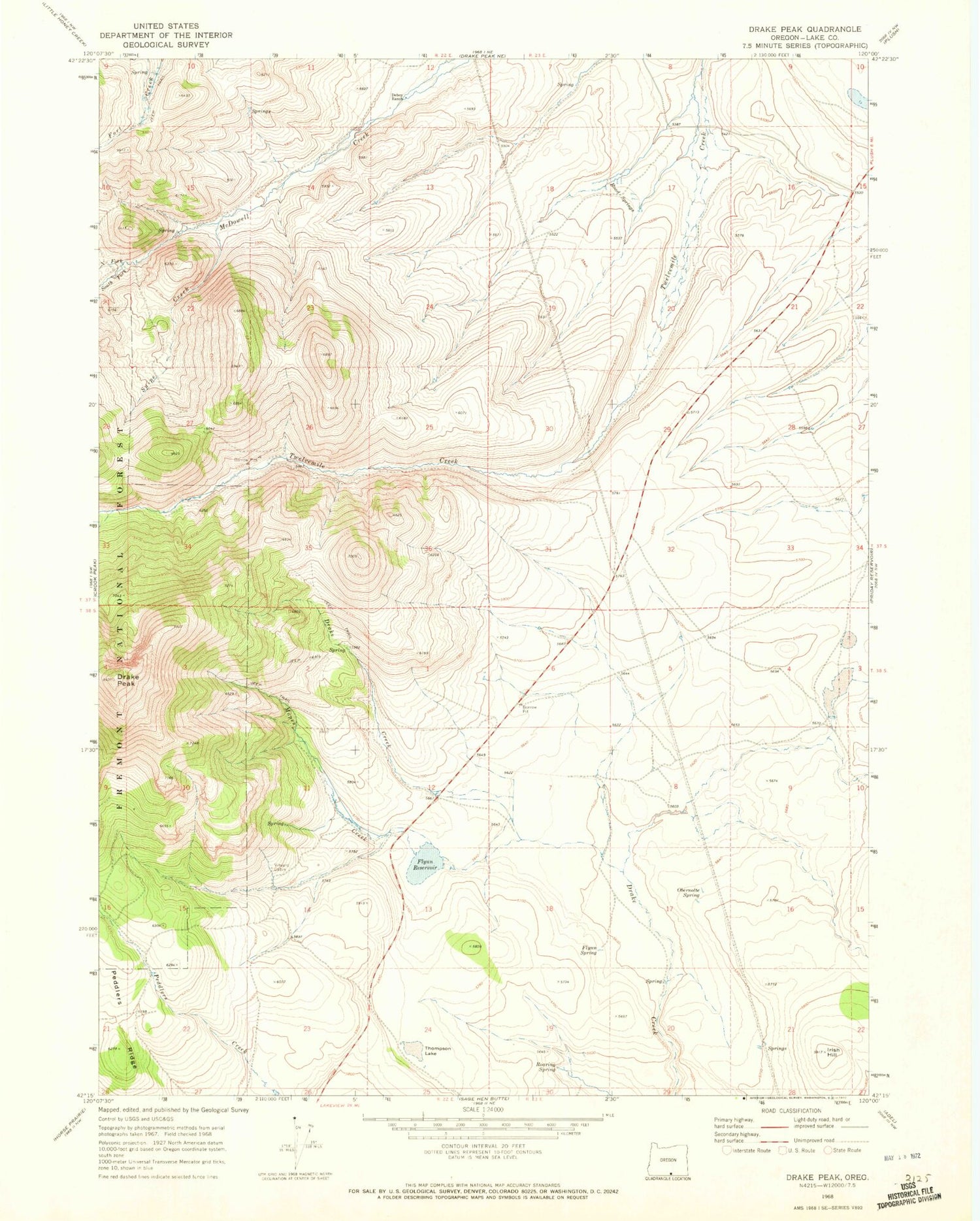 Classic USGS Drake Peak Oregon 7.5'x7.5' Topo Map Image