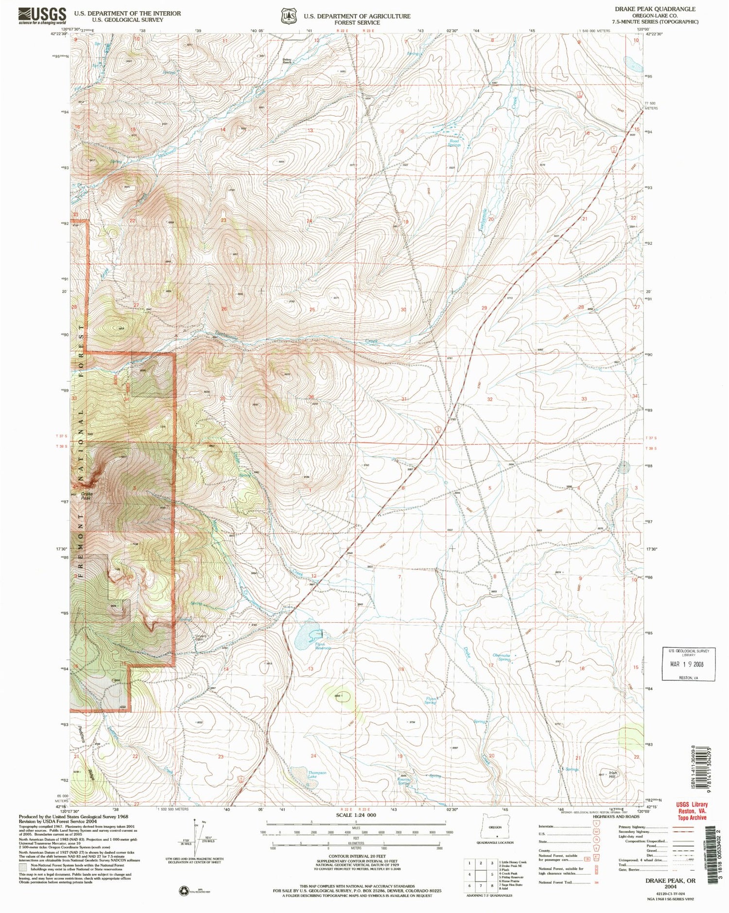 Classic USGS Drake Peak Oregon 7.5'x7.5' Topo Map Image