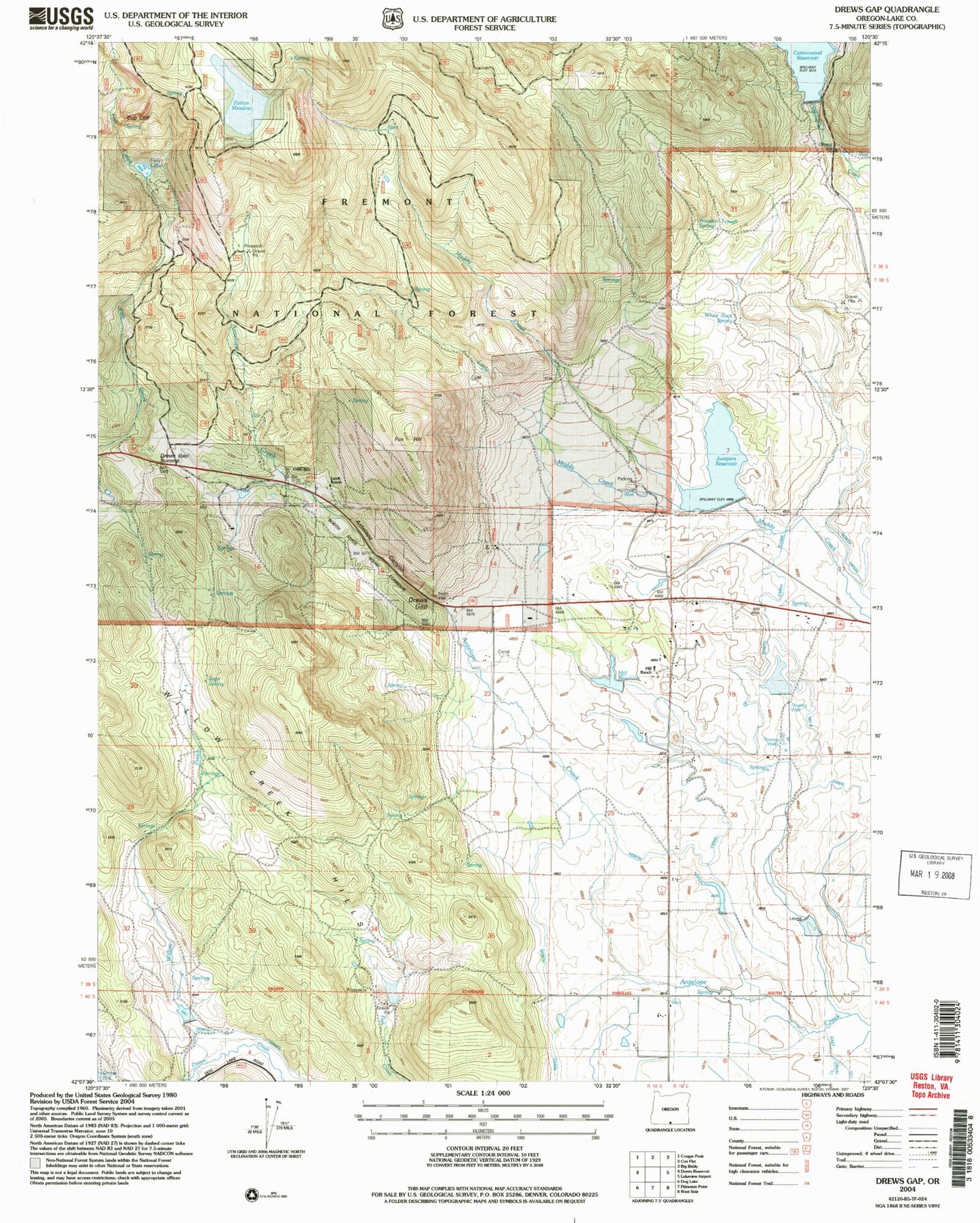 Classic USGS Drews Gap Oregon 7.5'x7.5' Topo Map Image