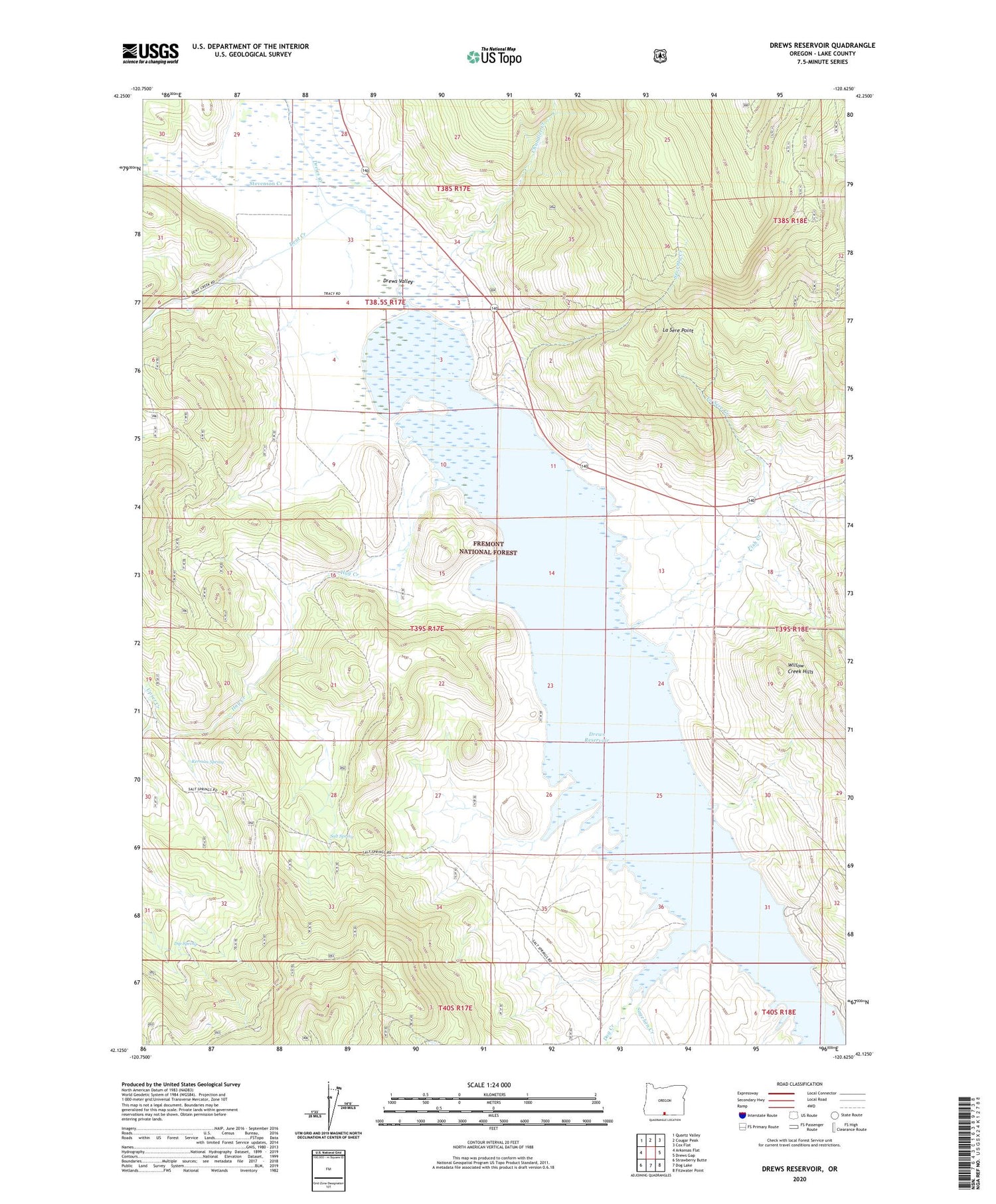 Drews Reservoir Oregon US Topo Map Image