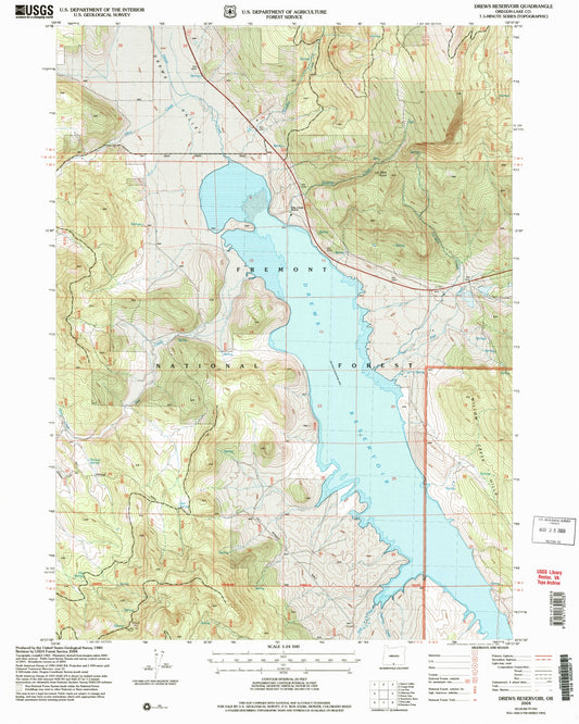 Classic USGS Drews Reservoir Oregon 7.5'x7.5' Topo Map Image