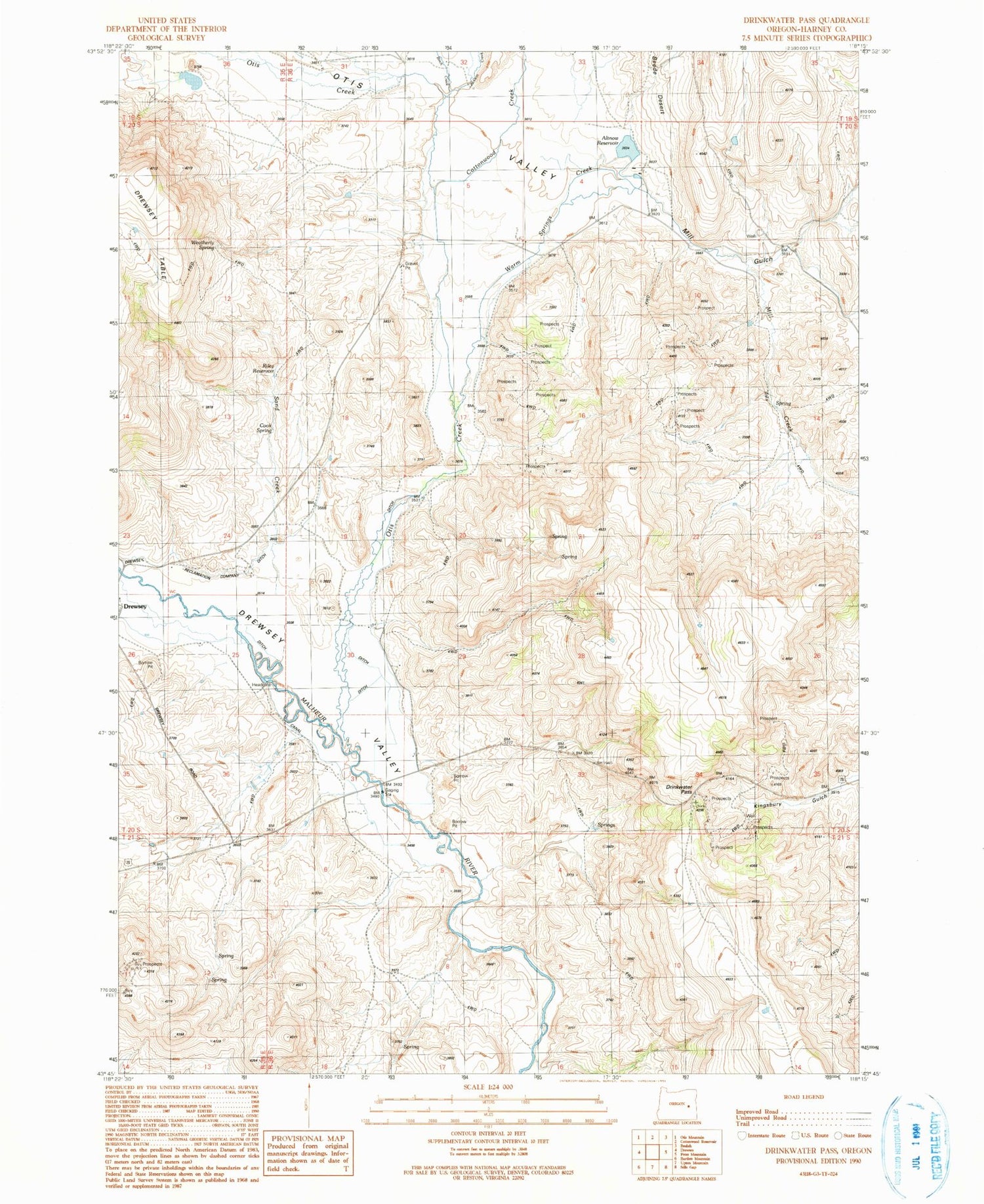 Classic USGS Drinkwater Pass Oregon 7.5'x7.5' Topo Map Image