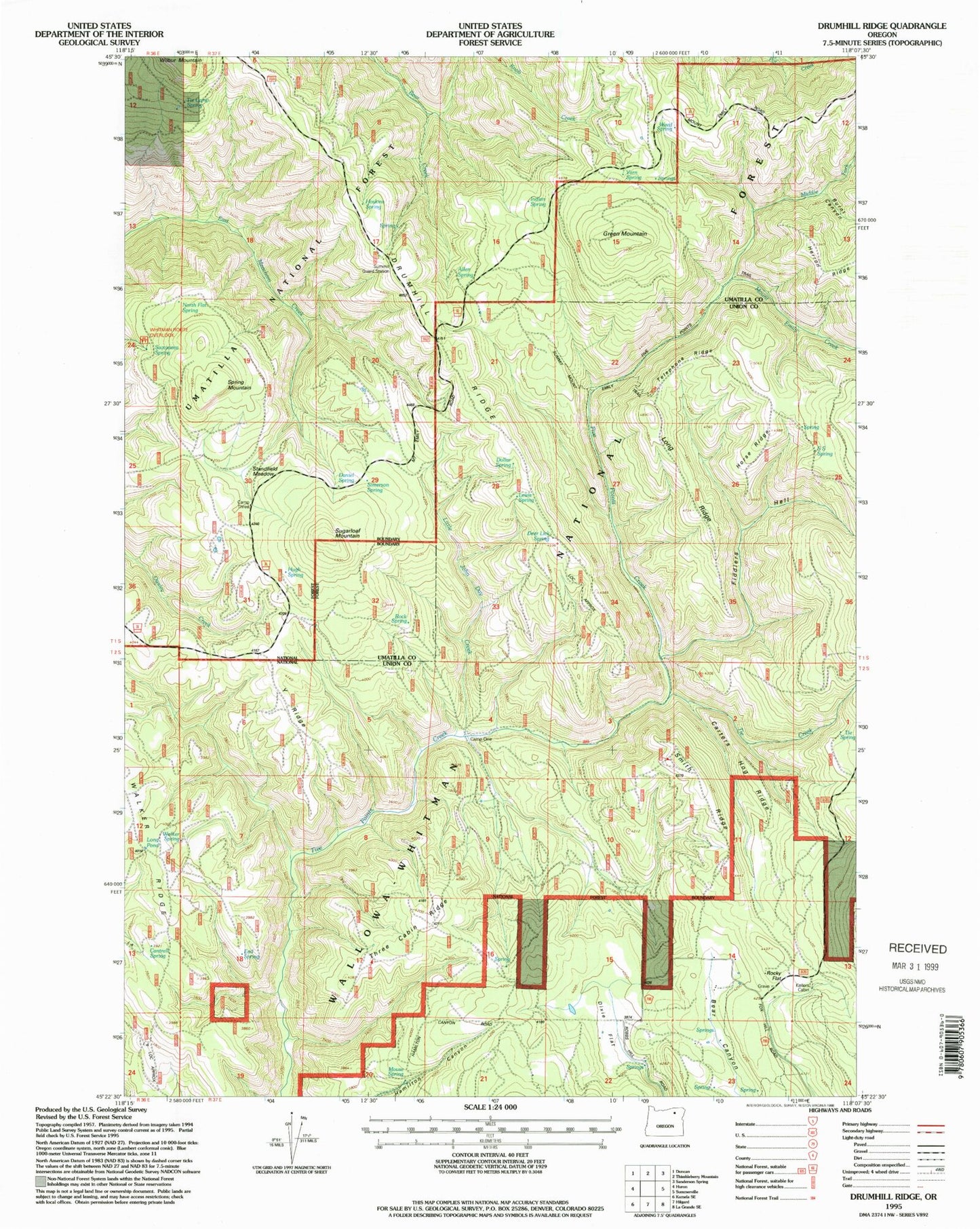 Classic USGS Drumhill Ridge Oregon 7.5'x7.5' Topo Map Image