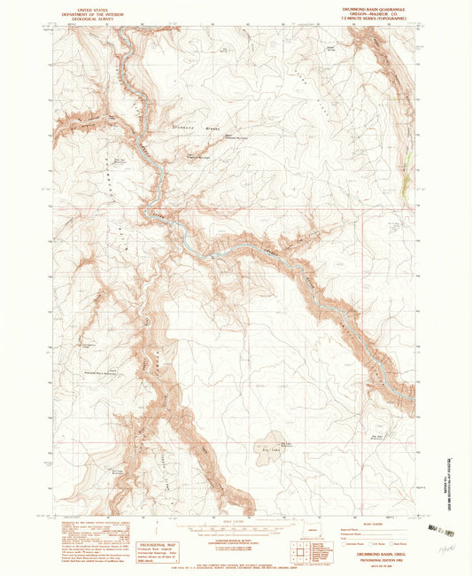 Classic USGS Drummond Basin Oregon 7.5'x7.5' Topo Map Image