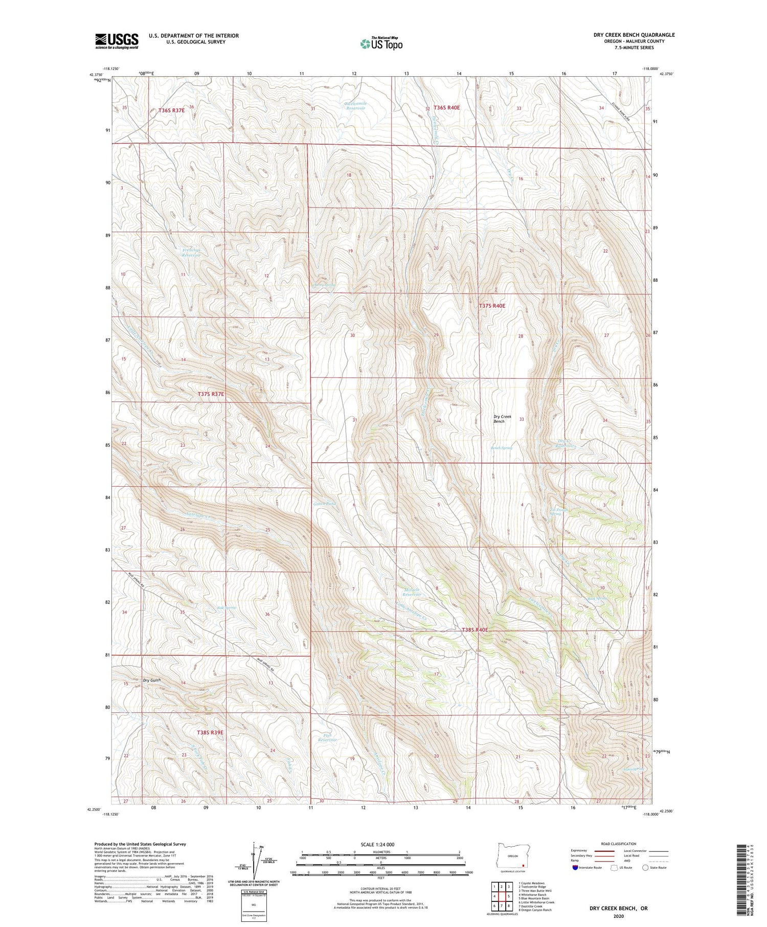 Dry Creek Bench Oregon US Topo Map Image