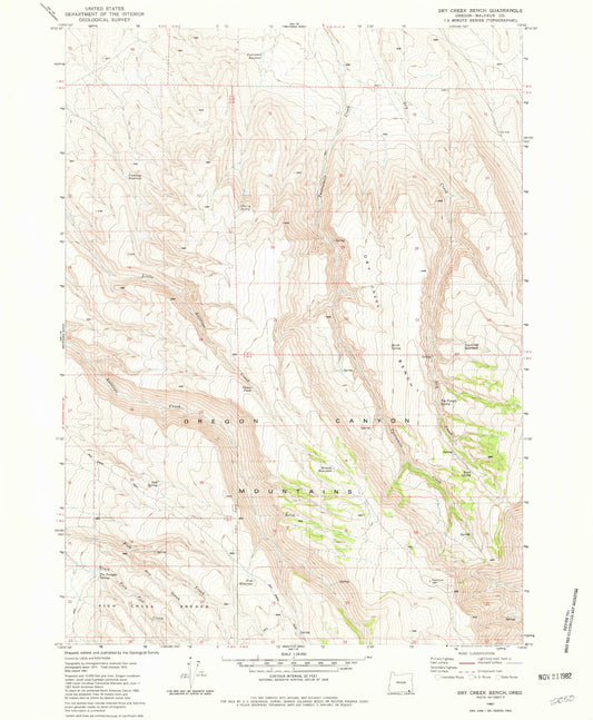 Classic USGS Dry Creek Bench Oregon 7.5'x7.5' Topo Map Image