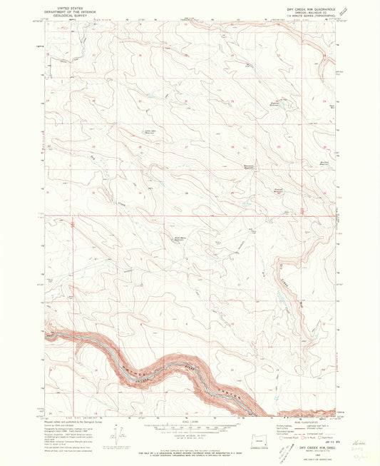 Classic USGS Dry Creek Rim Oregon 7.5'x7.5' Topo Map Image
