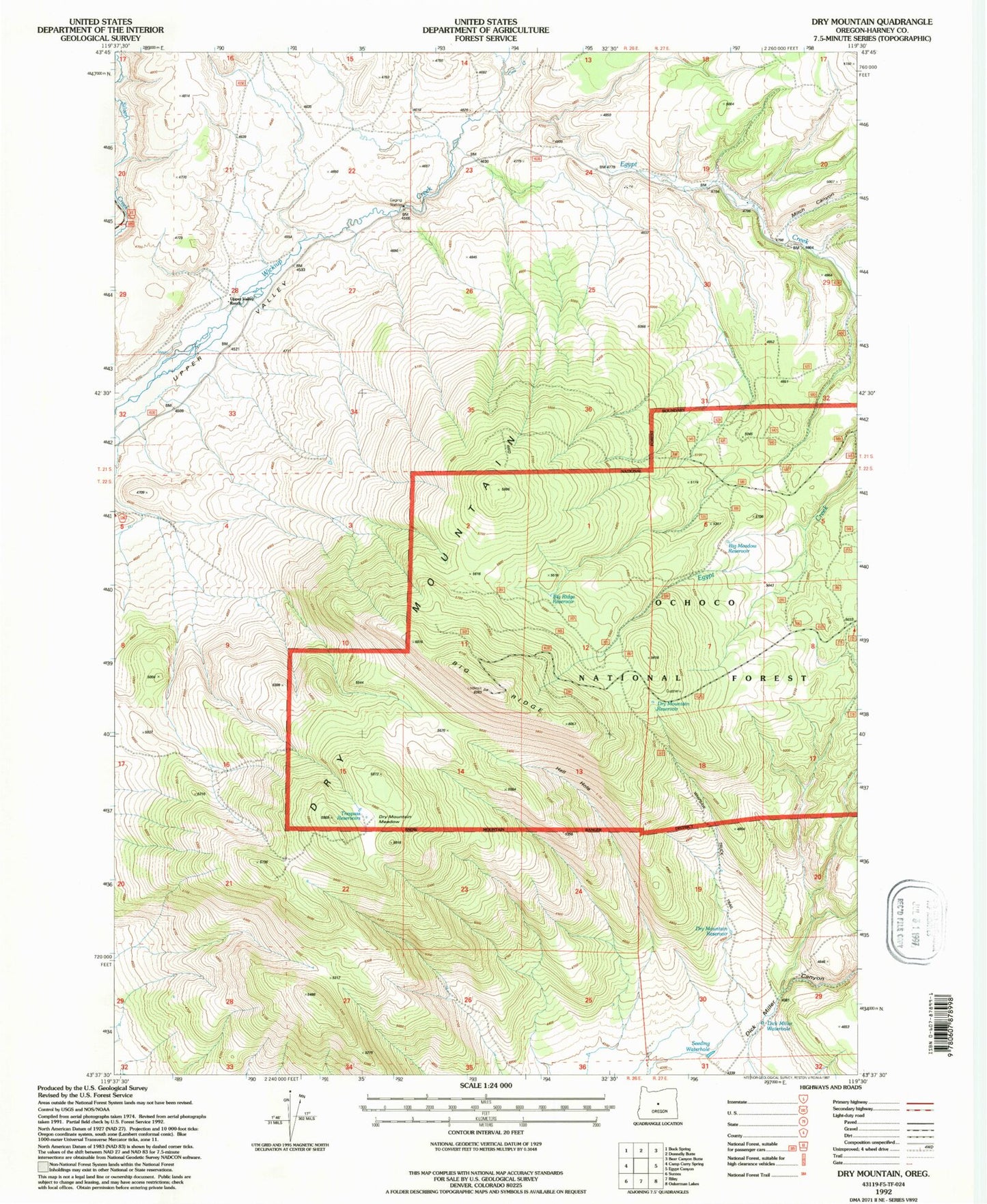 Classic USGS Dry Mountain Oregon 7.5'x7.5' Topo Map Image